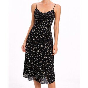 Ann Taylor Size 6 Black Floral Slip Dress Midi Spaghetti Strap Y2K Romantic